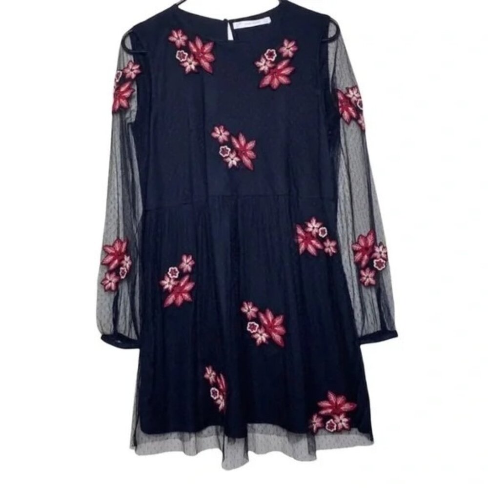 ZARA Trafaluc Collection Women's Black and Red Floral Midi Dress Summer Size M